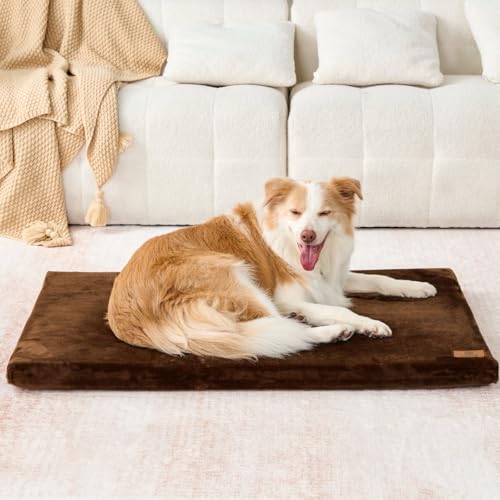 LIORCE Dog Crate Pad - Dog Bed Large Sized Dogs with Removable Washable Cover and Waterproof Lining - XL Memory Foam Pet Bed for Crate - Reversible Kennel Mat (Cool & Warm), 42-inch, Brown - color: Walnut Brown, size: 42.0"L x 28.0"W x 2.0"Th