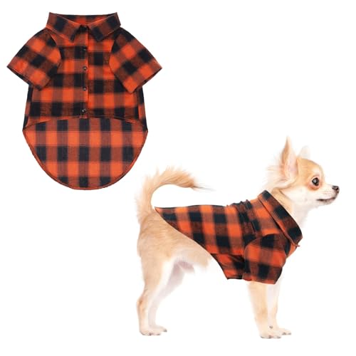 KOOLTAIL Fall Dog Shirt, Thanksgiving Orange Plaid Pet Shirts, Cute Dog Apparel Clothes Suitable for All Seasons, Comfortable Dogs T-Shirt for Small Medium Large Dogs Cats, Pet Outfit Costume, S - color: Orange, size: Small