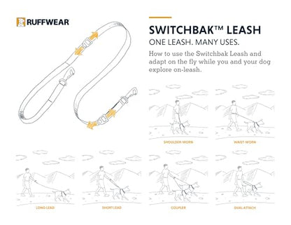 Ruffwear, Switchbak Hands‑Free Dog Leash, Adjustable 2.5–7 ft, Double‑Ended Lead with Lockable Crux Clips and Sliding V‑Rings, Waist‑Worn, Over‑Shoulder or Handheld, River Rock Green - color: River Rock Green
