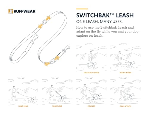 Ruffwear, Switchbak Hands‑Free Dog Leash, Adjustable 2.5–7 ft, Double‑Ended Lead with Lockable Crux Clips and Sliding V‑Rings, Waist‑Worn, Over‑Shoulder or Handheld, Blue Pool - color: Blue Pool
