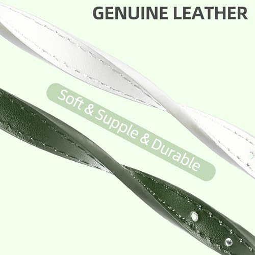 PUPTECK 2 PCS Soft Genuine Leather Cat Kitten Collar with Bells Adjustable for Girl Boy Cats Puppy - White, Deep Green - color: White & Deep Green
