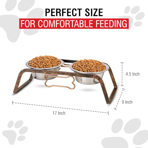 Loving Pets Elevated Dog Bowls – Raised Stainless Steel Dog Bowls with Steel Stand – Non-Skid, No Spill Feeder for Small, Medium & Large Dogs – Easy to Clean, Durable Raised Dog Feeding Station - color: Aged Copper, size: 2 Quarts