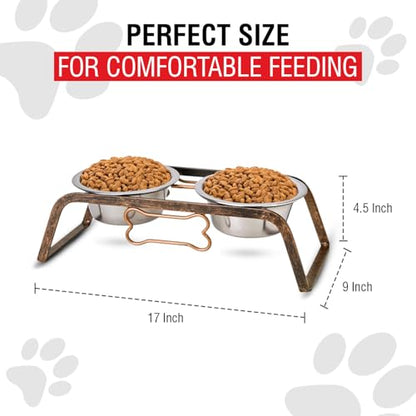 Loving Pets Elevated Dog Bowls – Raised Stainless Steel Dog Bowls with Steel Stand – Non-Skid, No Spill Feeder for Small, Medium & Large Dogs – Easy to Clean, Durable Raised Dog Feeding Station - color: Aged Copper, size: 2 Quarts
