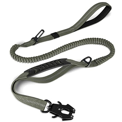 Joytale Tactical Dog Leash Heavy Duty, 4-6FT Shock Absorbing Bungee Lead with 2 Padded Handle, Metal Carabiner Clip, Car Seatbelt, Strong No Pull Leash for Medium Large X-Large Dogs, Army Green - color: Army Green