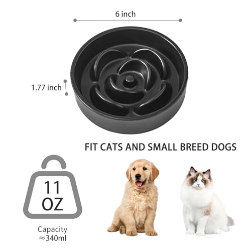 6'' Ceramic Slow Feeder Dog Bowls - Petal Shape Modern Dog Food Dish for Cats and Small Breed Dogs, Puzzle Maze Bowl to Slow Down Eating, Anti-Gulping, Dishwasher & Microwave Safe, Black - color: Black, size: 6 inch