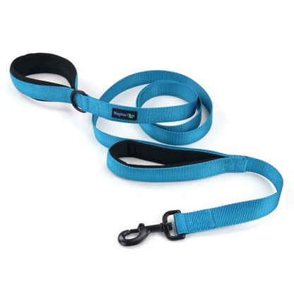 Wagtime Club Double Handle Dog Leash, 6ft Long Heavy Duty Dog Leash with Paded Traffic Handles for Extral Control and Training, Dual Handles Leads, Large Medium Small Dogs (Bright Blue) - color: Bright Blue
