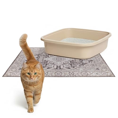 Lovewag Pets Cat Litter Box Mats 2 Pack - Small 16x24 Machine Washable, Easy Clean, Non-Slip, Waterproof Mats for Indoor Cats - Kitty Litter Mess Control & Pet Urine Floor Protection - (Caramel Creme) - color: Caramel Creme, size: 16x24 inches (Pack of 2)