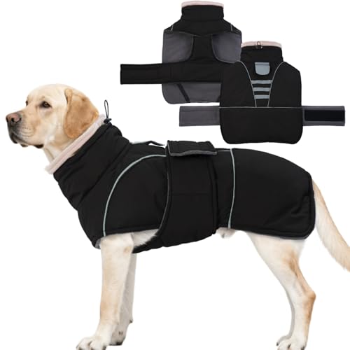 Dog Winter Coat for Small to Large Dogs(XS-XXXL)– Waterproof Windproof Fleece Lined Jacket with Reflective Trim,Pet Vest with Adjustable Buckles, Machine Washable Black XL - color: Black, size: X-Large