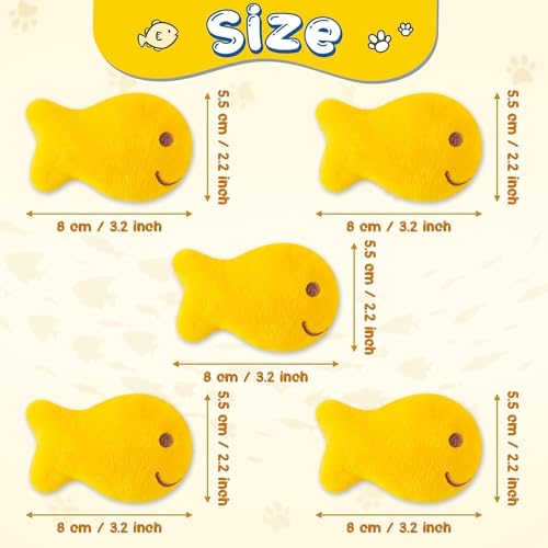 Goldfish Cracker Catnip Stuffed Toys for Cats- Pet Days 5Pcs Goldfish Organic Kittens Toys Funny Yellow Indoor Cats Chew Bite Teething Tools Kittens Birthday Gifts Interactive Pet Supplies - style: Goldfish Cracker