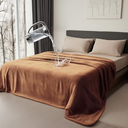 King Size Waterproof Blanket – Spill-Proof, Water-Resistant Flannel Blanket for Bed, Couch, Kids & Pets Protection, Reversible Cozy Design (Velvet Brown & Twilight Blue, 90x108) - color: Velvet Brown & Twilight Blue, size: King