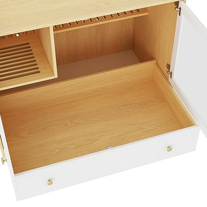 Extra Large Cat Litter Box Enclosure Furniture Hidden, Cat Condo Cabinet Pet House with Stairs for 2, Nightstand Side Table witha Large Drawer for Living Room, Natural - color: Burlywood