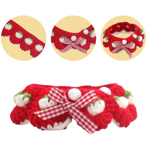 Cat Collar Breakaway, Kitten Collar with Cute Bow Tie and Strawberry Pattern Comfortable for Kitty and Small Puppies, Bandana Fits Neck 2-3 Inches(S)(red) - color: red