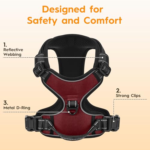 No Pull Dog Harness, No Chock Reflective Adjustable Soft Padded Pet Vest with Easy Control Handle, Easy Wearing with Stylish, Reinforced Knot, 2 Buckles - color: Neon Fuchsia, size: X-Small