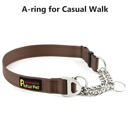 Plutus Pet Martingale Dog Collar with Stainless Steel Chain and Reflective Nylon, Adjustable No Pull Training Collar, for Small Medium, and Large Dogs, Chocolate, M - color: Chocolate, size: Medium