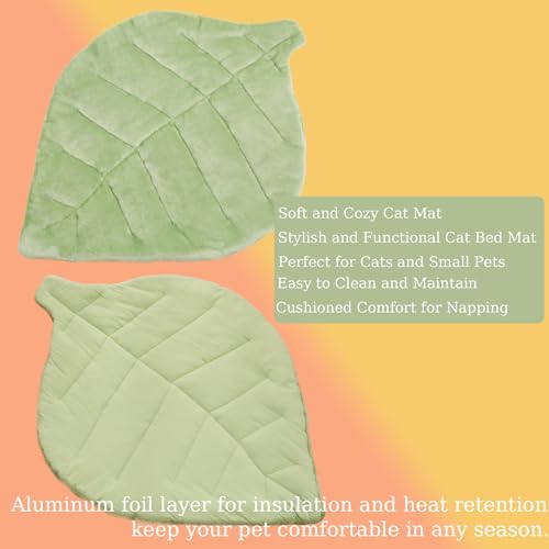 Self Warming Cat Leaf Mat,Comfortable Soft Fabric Breathable Cozy Cat Warm Bed Mat with Foil Insulation,Cat Bed Mat for All Seasons, 26.5"x20.5" Ideal for Cats Small Pets