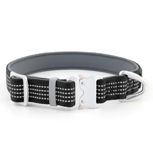 Plutus Pet Reflective Dog Collar with Aviation Aluminum Buckle, Neoprene Padded for Comfort, Lightweight, Heavy Duty Nylon Collar for Puppy Small Medium Large Dogs (Black, M) - color: Black, size: M
