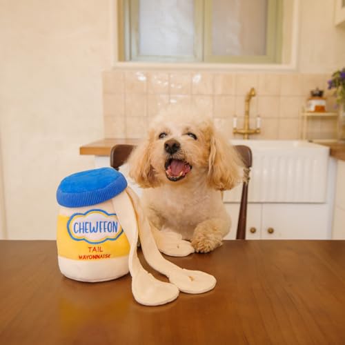 CHEWFFON Dog Enrichment Toys, Interactive Mayonnaise Jar Puzzle, Snuffle Toy for Mental Stimulation, Hide and Seek Crinkle Toy for All Dog Sizes - style: Mayonnaise