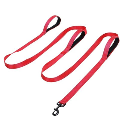 Jiozermi 10ft Dog Leash with 3 Handles, Heavy Duty Dog Lead with Padded Traffic Handle, Reflective Stitching Large Leash for Running Walking Training(Red) - color: Red