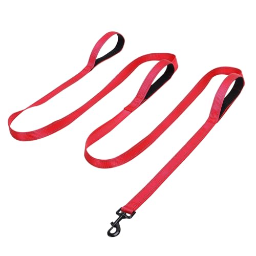 Jiozermi 10ft Dog Leash with 3 Handles, Heavy Duty Dog Lead with Padded Traffic Handle, Reflective Stitching Large Leash for Running Walking Training(Red) - color: Red