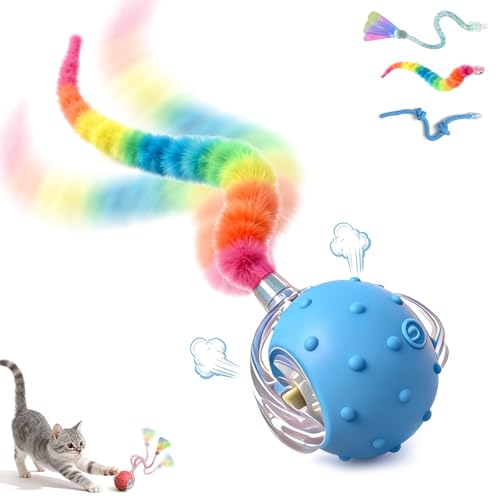 Interactive Cat Toys for Indoor Cats with 3 Tails,Automatic Moving Kitten Toys,Cat Toys for Bored Indoor Adult Cats,Smart Rechargeable Cat Enrichment Toys for Cats to Keep Them Busy, Pet Toy Cat Ball - color: Blue
