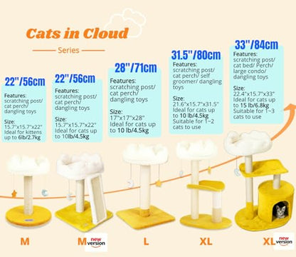 Happi N Pets Cat Tree, Cloud Cat Tower with Soft Bed, Cat Scratching Post & Pad with Larger Perch for Window Viewing, Small Cat Tree with Cute Toys, Bonus Catnip - size: 22" with Scratching Pad