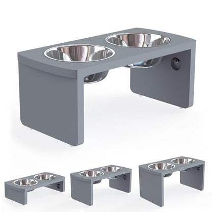 Elevated Dog Bowls, Bamboo Raised Dog Bowl for Medium Dogs, with 2 Stainless Steel Bowls (7'' Tall-40 oz Bowl, Grey) - color: Grey, size: Medium: 7'' Tall-40oz Bowl