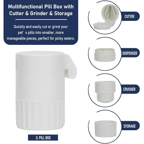Pill Shooter for Cats Dogs, 5-in-1 Pet Medication Kit with Pill Popper Gun, Liquid Syringe, Anti-Choke Dispenser, Pill Cutter Grinder & Pet Grooming Deshedding Brush Glove | Reusable Safe