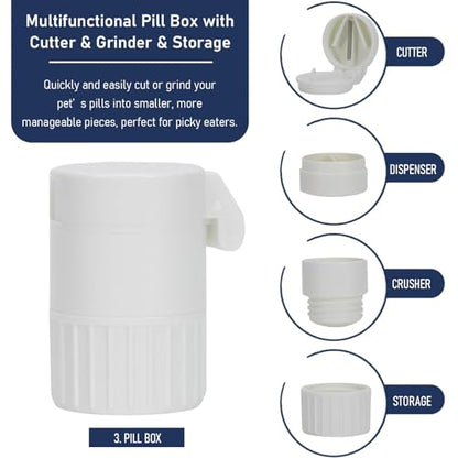 Pill Shooter for Cats Dogs, 5-in-1 Pet Medication Kit with Pill Popper Gun, Liquid Syringe, Anti-Choke Dispenser, Pill Cutter Grinder & Pet Grooming Deshedding Brush Glove | Reusable Safe