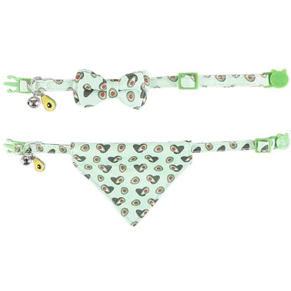 Lamphyface Cat Collar Breakaway with Cute Bow Tie Bandana and Bell Fruits Accessories for Kitty Adjustable Safety - color: avocado
