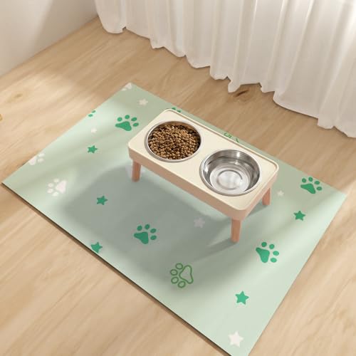 Pet Feeding Mats 16"x24"- Absorbent Dog Mat for Food and Water, Large Pet Food Mat, Rubber Mat for Dog Bowls, Pet Food Mats for Floor, Mat for Cat Food and Water Bowls - color: Green Star, size: 16"x24"