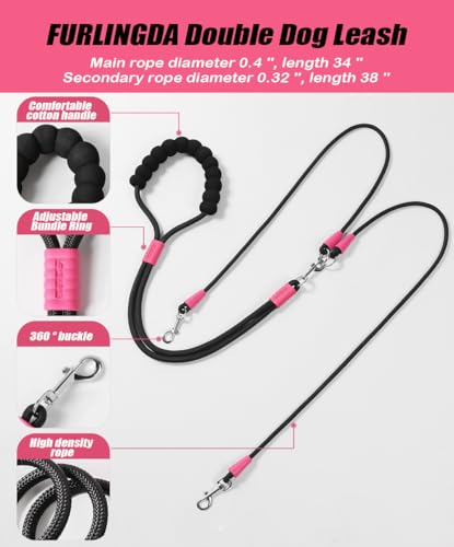 Hands Free Double Dog Leash for Two Dogs, No Tangle 360° Swivel Fit for Small and Medium Breeds, Adjustable Split Leads (Black) - color: Black