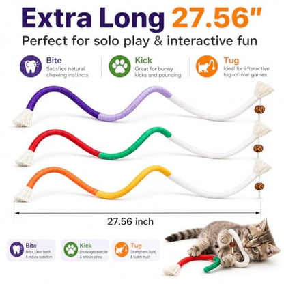 3 PCS Cat Chew Toys Rope Set, 27.56" Natural Sisal & Cotton Rope Cat Toys with Catnip, Pet-Friendly Teething & Oral Care Toys for Indoor Cats and Kittens