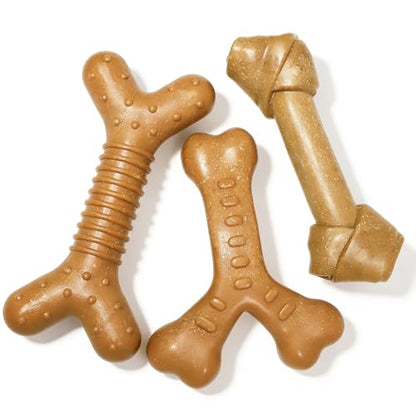 Dog Chew Toys for Aggressive Chewers, 3 Pack Nylon & Wood Teething Bone Toy Set with Chicken Flavor, Durable Tough Bones Chewing Toys for Medium & Large Dogs - style: 3Pack-Large