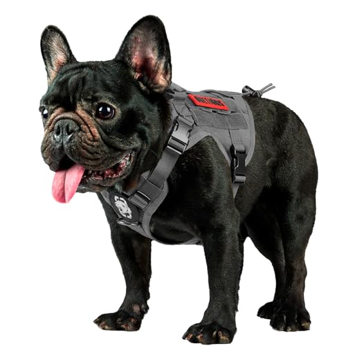 OneTigris Tactical Dog Harness Vest,No-Pull Service Dog Vest with Hook & Loop Panels,Adjustable Dog Vest Harness for Walking Hiking Training(Grey,XXS) - color: Grey, size: XX-Small
