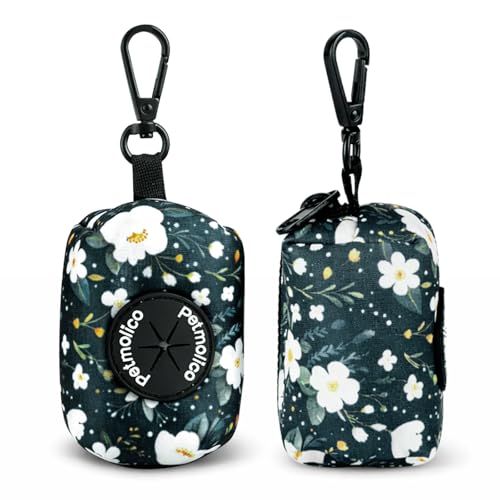 Dog Poop Bag Holder Leash Attachment, Dog Waste Bag Dispenser Zippered Pouch, Fits Any Dog Leash, Includes Free Roll of Dog Bags, Poop Bag Dispenser - 2 Packs, Mixed Cyan&Flower - color: Cyan&Flower