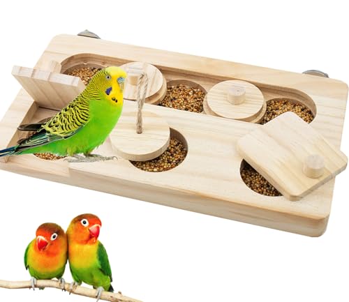 FlidRunest Wooden Bird Foraging Toys, Interactive Bird Foraging Toys Puzzle for Cage, Parakeet Training Intelligence Enrichment Toys, Parrot Cage Slow Feeder for Parakeet, Cockatiel, Sun Conures - size: Large