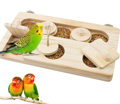 FlidRunest Wooden Bird Foraging Toys, Interactive Bird Foraging Toys Puzzle for Cage, Parakeet Training Intelligence Enrichment Toys, Parrot Cage Slow Feeder for Parakeet, Cockatiel, Sun Conures - size: Large