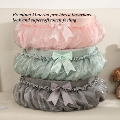 Soft Plush Princess Pet Bed with Bow-Tie & Lace - Round Cushion Sofa for Small Dogs, Kittens & Puppies(Pink,21.65''X5.51''X21.65'') - color: Pink, size: 21.65''X5.51''X21.65''