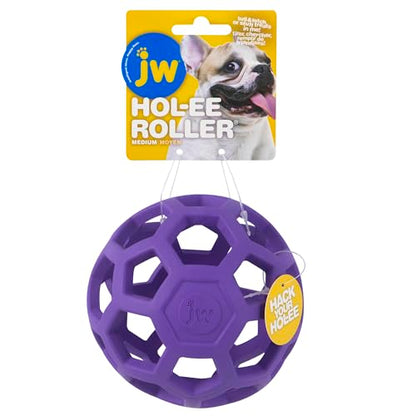 JW Pet Hol-ee Roller Dog Toy Puzzle Ball, Natural Rubber, Medium (4.5 Inch Diameter), Colors May Vary - size: Medium