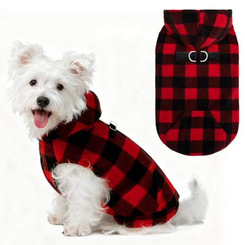 EXPAWLORER Dog Hoodie Fleece Sweater Vest, Plaid Dog Sweatshirt Fall Winter Pet Clothes with Leash Ring, Sleeveless Warm Cozy Puppy Clothing for Cat Small Medium Large Dogs Girl Boy, Checkered XS - color: Buffalo Check, size: X-Small