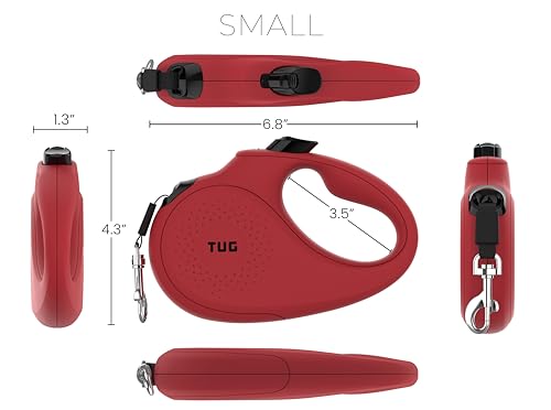 TUG Monochrome 360° Tangle-Free Retractable Dog Leash | 16 ft Strong Nylon Tape (Small, Red) - color: Red, size: Small, 16 ft