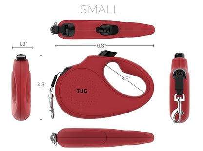 TUG Monochrome 360° Tangle-Free Retractable Dog Leash | 16 ft Strong Nylon Tape (Small, Red) - color: Red, size: Small, 16 ft