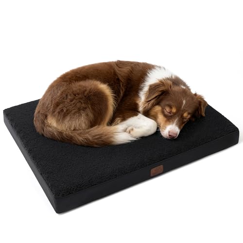 Bedsure Dog Beds Large Sized Dog - Comfy Flat Pet Beds with Removable Washable Cover, Orthopedic Egg Crate Foam Puppy Mat, Suitable for Pet Up to 65 lbs - color: Black, size: 36"L x 27"W x 3"Th