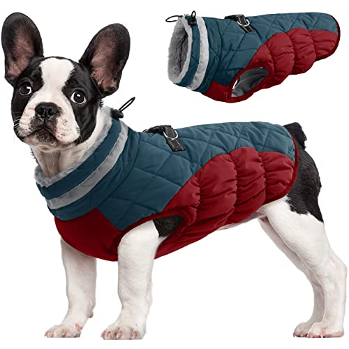 FUAMEY Dog Coat for Small Dogs,Waterproof Dog Winter Jacket with Harness Built in Puppy Cold Weather Coats Reflective Pet Vest with Zipper Warm Fleece Dogs Snowsuit Windproof Dark Blue XS - color: Dark Blue, size: XS(chest:14in)