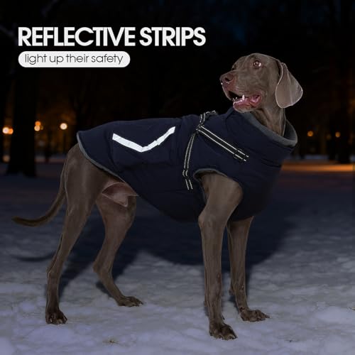 FUAMEY Fleece Lined Dog Coat, Warm Dogs Jacket with Harness, Pop Bag Pockets, Extra Large Doggy Thermal Vest Back Zipper Winter Suit, Snow Cold Weather Outfits, Cocker Spaniel (Dark Blue, 2XL) - color: Navy, size: XX-Large