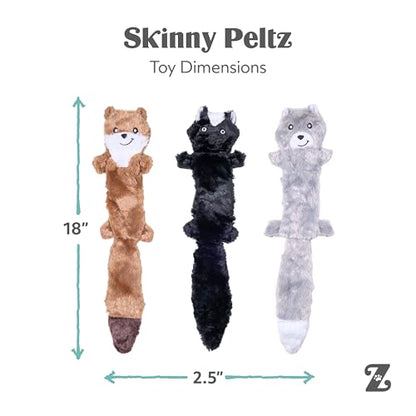 ZippyPaws Skinny Peltz - No Stuffing Dog Toy Pack to Keep Them Busy, for Medium and Large Dogs, Squeaky Pet Toys, Unstuffed Chew Toys, Soft Plush Variety Pack, Weasel, Skunk, and Wolf - 18" - style: Weasel, Skunk, Wolf - Large (3-pack)