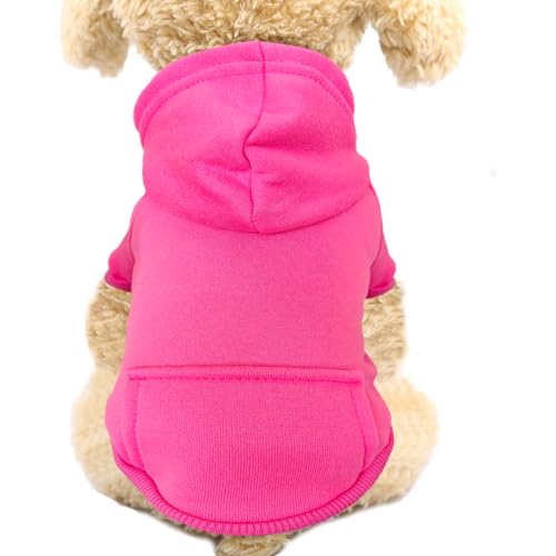 Jecikelon Winter Dog Hoodie Sweatshirts with Pockets Warm Dog Clothes for Small Dogs Chihuahua Coat Clothing Puppy Cat Custume (Rose red, XX-Small) - color: Rose red, size: XX-Small