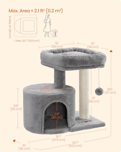 Feandrea Cat Tree, Small Cat Tower with Sisal Scratching Post, Plush Condo with Padded Perch, for Small Spaces, Kittens, Light Gray UPCT50W - color: Light Gray