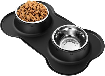 Dog Food Bowls Stainless Steel Dog Bowls with No Spill Non-Skid Silicone Mat, Dog Food and Water Bowl Set, Dog Dishes for Small Medium Large Sized Dogs Pet Food Feeding Bowls, 4 Cup, Black - color: Black, size: 4¾ Cup/38 oz each