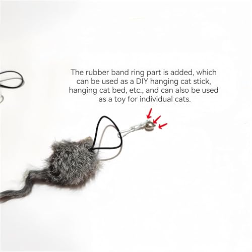 Real Rabbit Fur Mouse Cat Toy - 5 Pack with Crinkle Sound, Rattle & Rope, Extra-Wide Durable Tail, Interactive Hunting Toys for Indoor Cats (No Catnip) - color: White/Grey